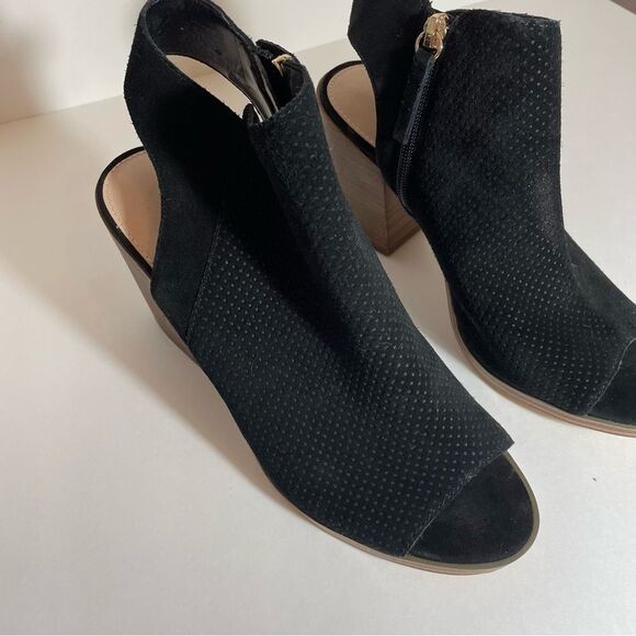 Aldo Black Suede Basket Weave Gold Zipper Peep Toe Sandal Size 9 NWT/NO BOX - Picture 2 of 14